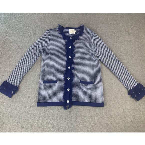EK Edinburgh Knitwear Womens Cardigan Jacket Blue White Size Small - Picture 1 of 7